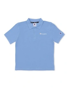 Script Pique Polo T-shirt in Blue