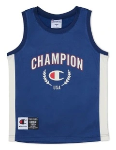 Panel Basketball Jersey Tank in Blue