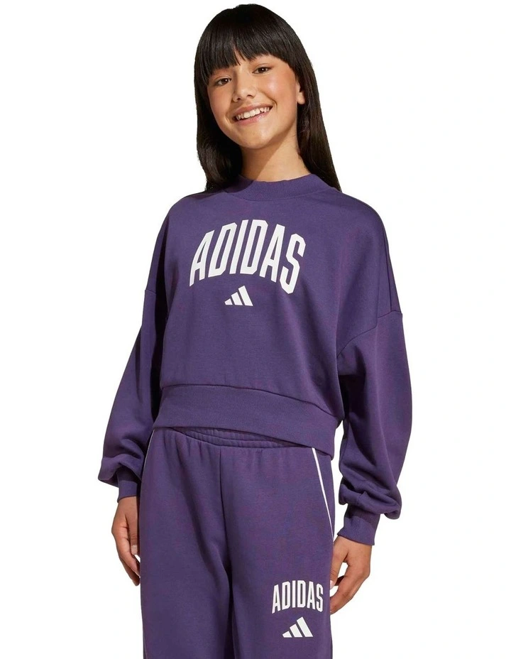 Seasonals Essentials Collegiate Typography Crewneck Sweatshirt in Aurora Plum/White image 1