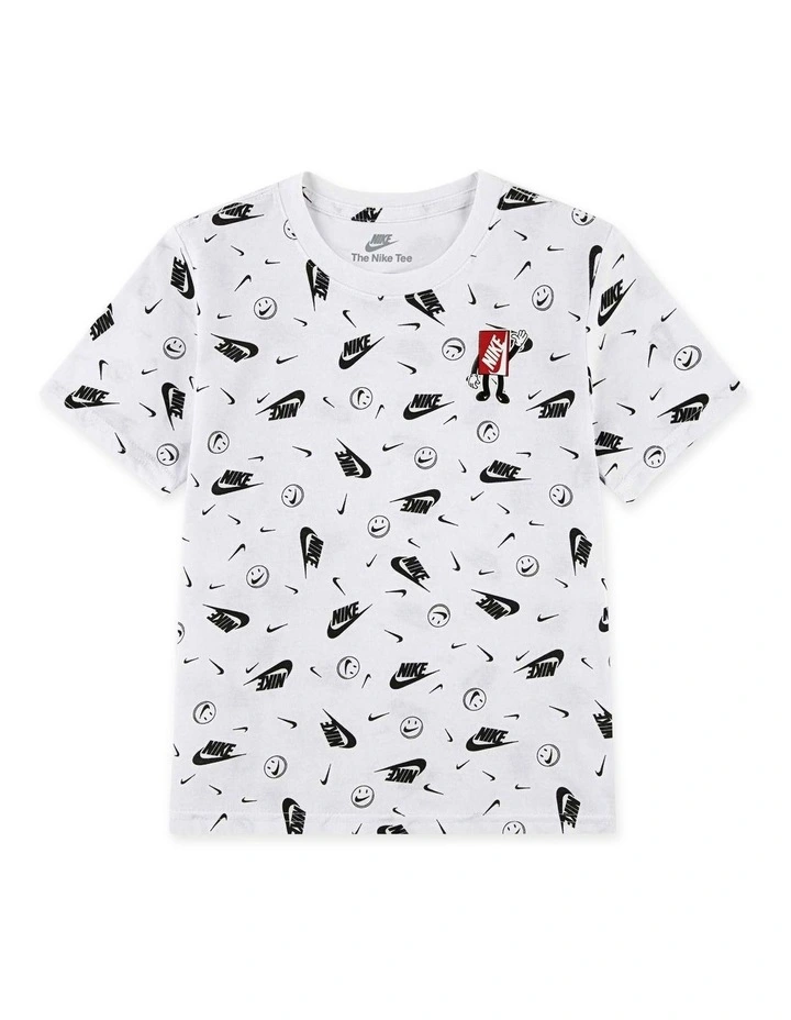 All Over Print Boxy Short Sleeve Tee in White image 1