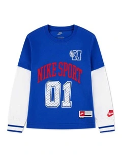 NIKE BOYS MULTISPORT TWO-FER LONG SLEEVE BLUE