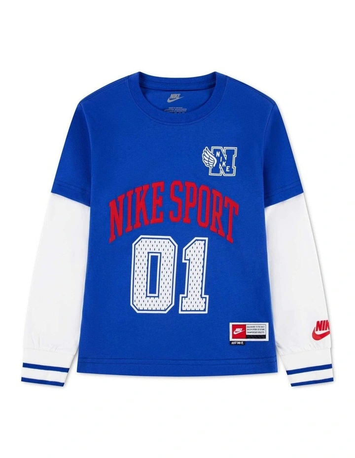 NIKE BOYS MULTISPORT TWO-FER LONG SLEEVE BLUE image 1