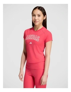 Sport Seasonals Collegiate Typography T-Shirt Junior Girls in Power Pink and White
