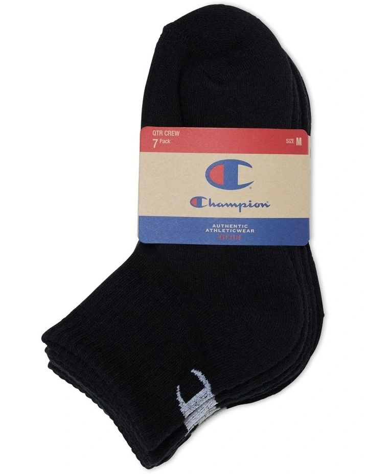 Junior Quarter Crew Socks 7 Pack in Black image 1