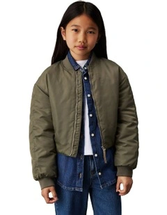 GIRLS 8-16 Satin Hero Bomber in Dusty Olive