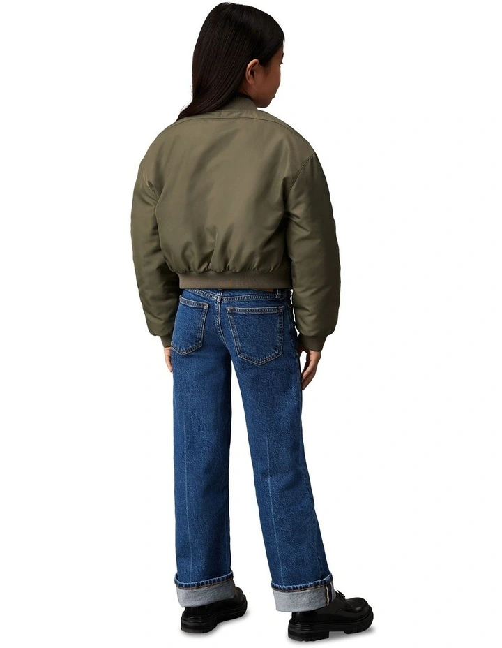 GIRLS 8-16 Satin Hero Bomber in Dusty Olive image 2