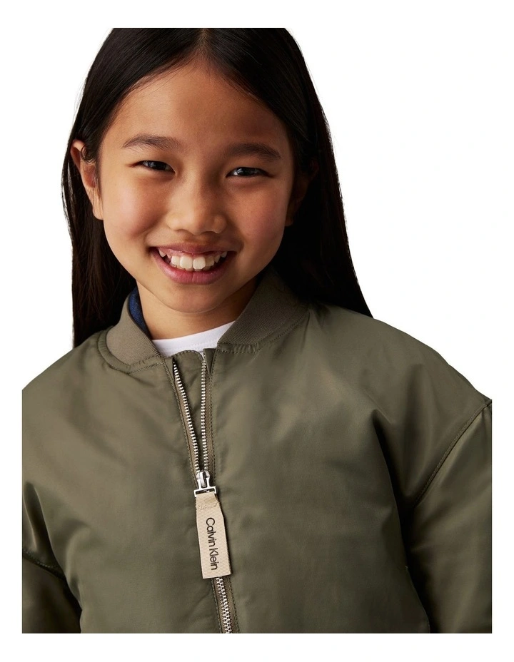 GIRLS 8-16 Satin Hero Bomber in Dusty Olive image 3