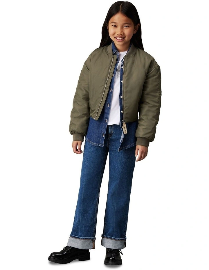 GIRLS 8-16 Satin Hero Bomber in Dusty Olive image 4