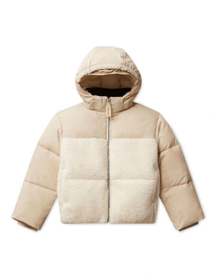 Mix Media Teddy Puffer Jacket (8-16 Years) in Pelican image 1