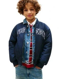 Boys 8-16 Varsity Reversible Relaxed Bomber Jacket in Blue