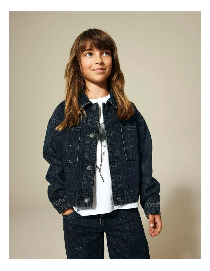 Rhea Rhinestone Denim Jacket in Dark Denim image 1
