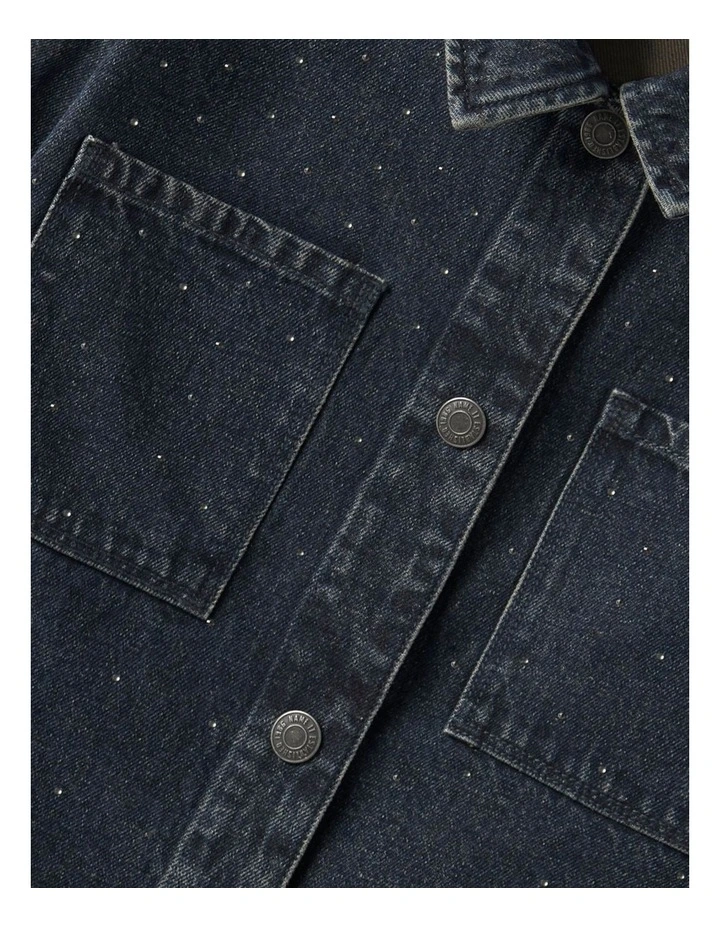 Rhea Rhinestone Denim Jacket in Dark Denim image 3