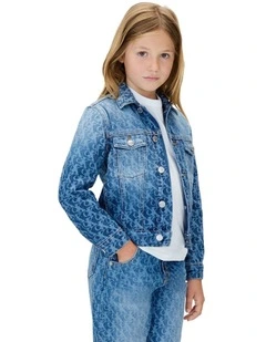Laser Billboard Allover Print Trucker Jacket (8-16 Years) in Blue