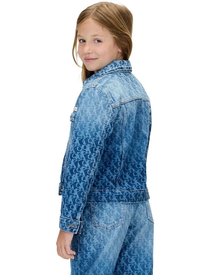 Laser Billboard Allover Print Trucker Jacket (8-16 Years) in Blue image 2