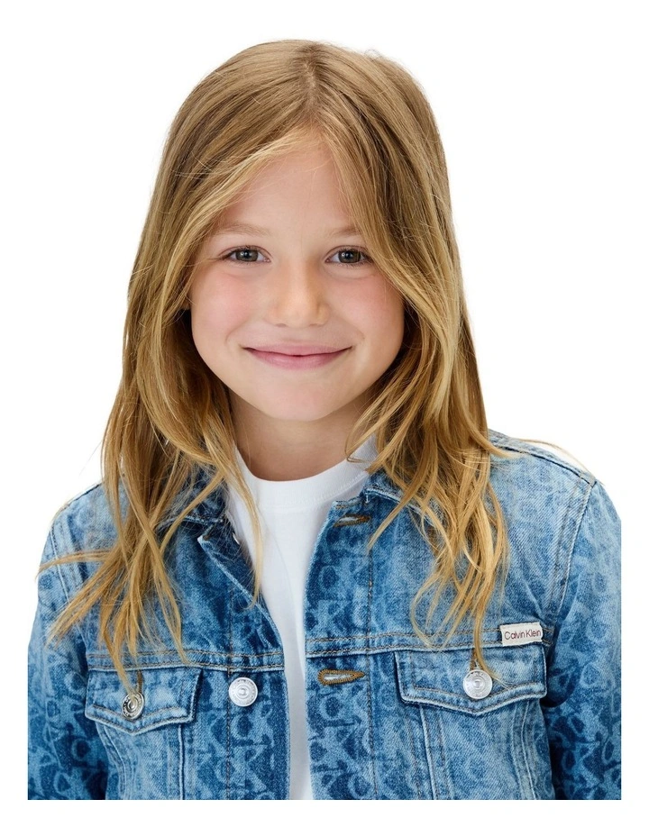 Laser Billboard Allover Print Trucker Jacket (8-16 Years) in Blue image 3