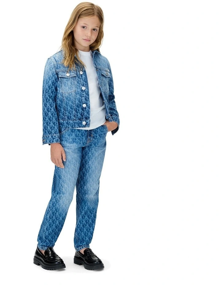 Laser Billboard Allover Print Trucker Jacket (8-16 Years) in Blue image 4