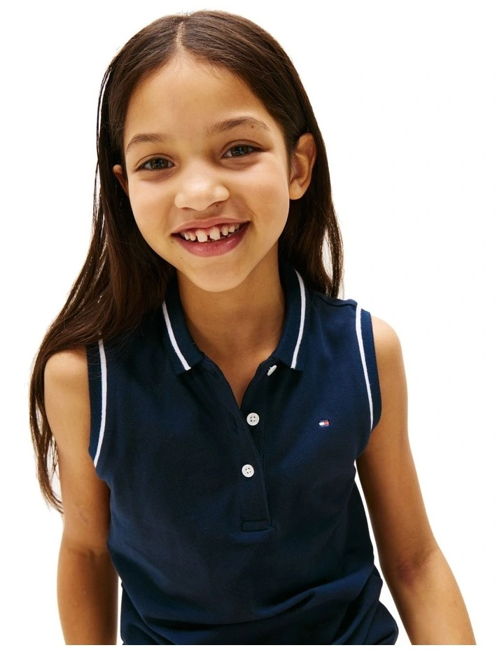 Tipped Collar Sleeveless Polo Shirt in Blue image 3