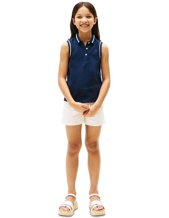 Tipped Collar Sleeveless Polo Shirt in Blue image 4