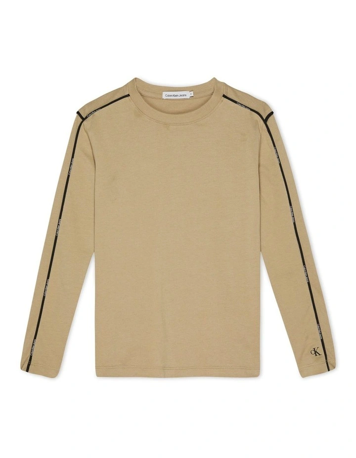 BOYS 8-16 Logo Piping Long Sleeve T-shirt in Travertine image 1