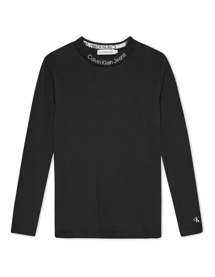 Intarsia Logo Long Sleeve T-shirt in Black image 1