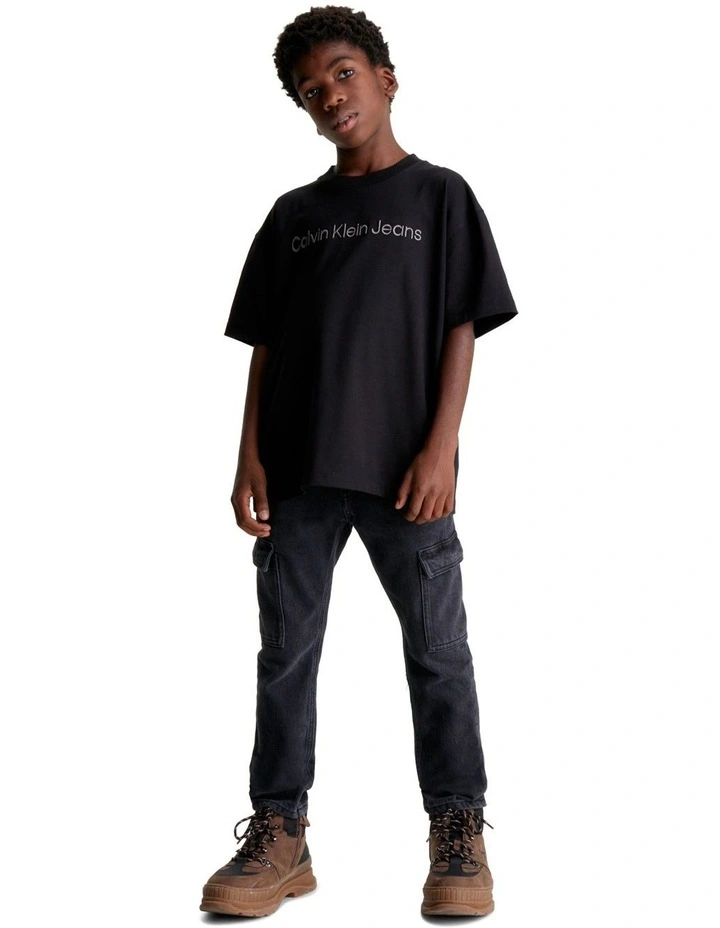 Raised Institutional Logo Short Sleeve T-shirt in Black image 1
