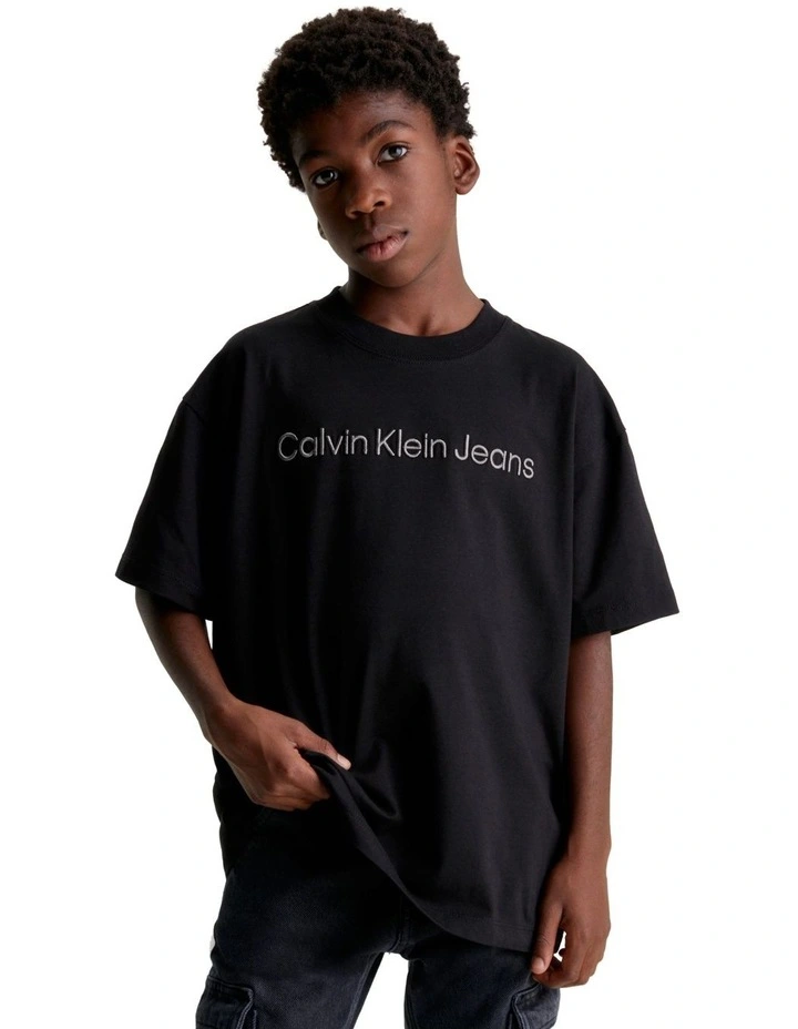 Raised Institutional Logo Short Sleeve T-shirt in Black image 2
