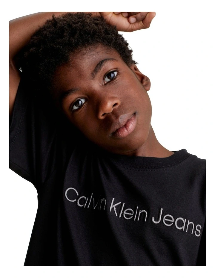 Raised Institutional Logo Short Sleeve T-shirt in Black image 3