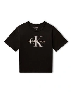 GIRLS 8-16 Monologo Glitter Short Sleeve T-shirt in Black