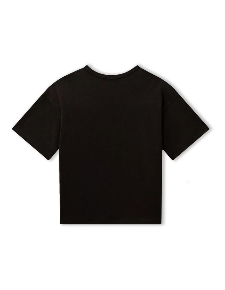 GIRLS 8-16 Monologo Glitter Short Sleeve T-shirt in Black image 2