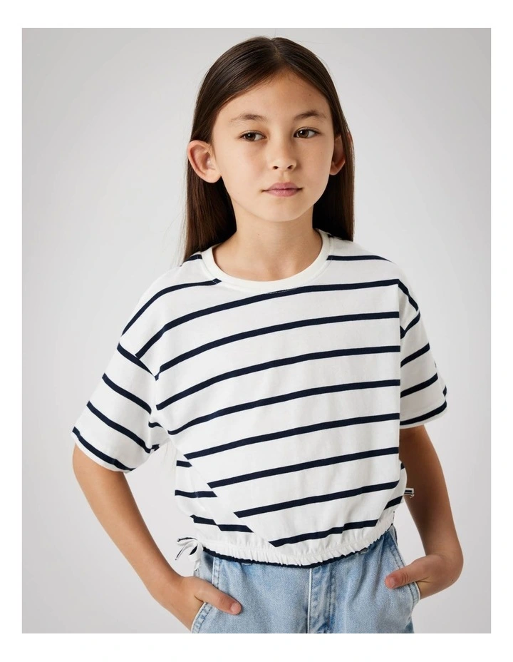 Funion Cropped Stripe T-shirt in Blue image 4