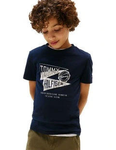 Textured Graphic Print Tee 8-16 in Dark Night Navy