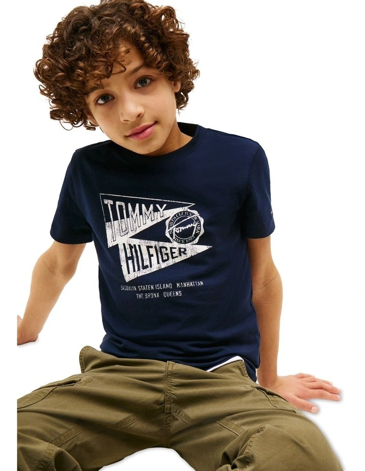 Textured Graphic Print Tee 8-16 in Dark Night Navy image 3