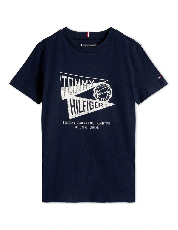 Textured Graphic Print Tee 8-16 in Dark Night Navy image 5