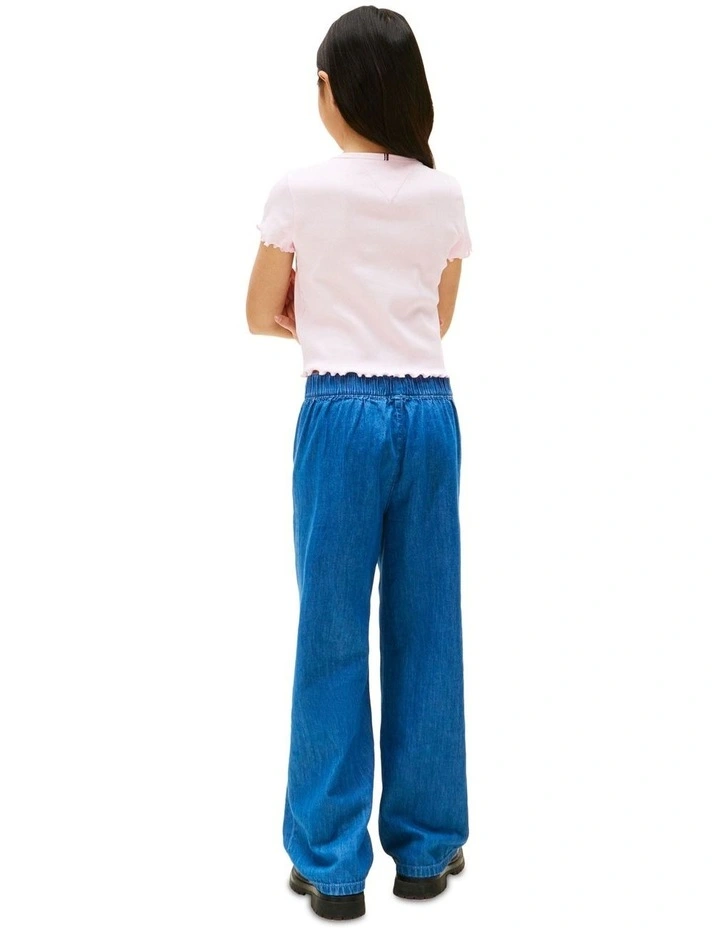 Ruffle Short Sleeve Ribbed Slim Top (8-16Years) in Pink image 2