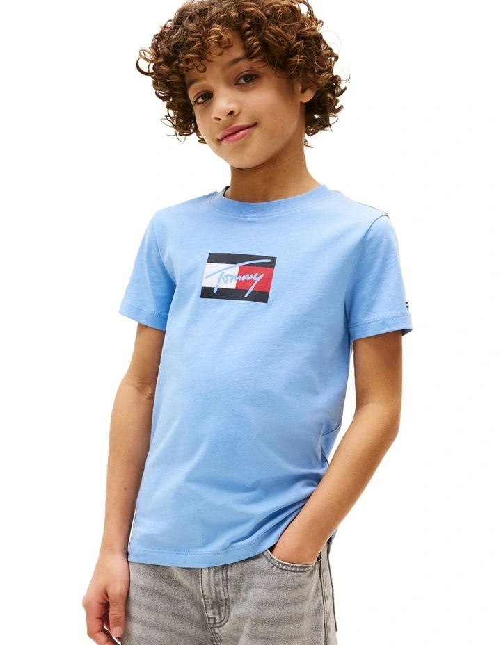 Signature Logo Crew Neck T-shirt (3-7 Years) in Blue image 1