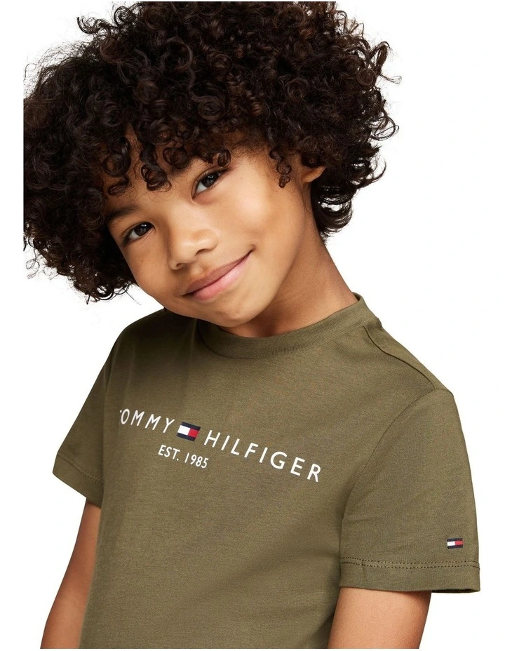Logo Crew Neck T-shirt (3-7 Years) in Green image 3