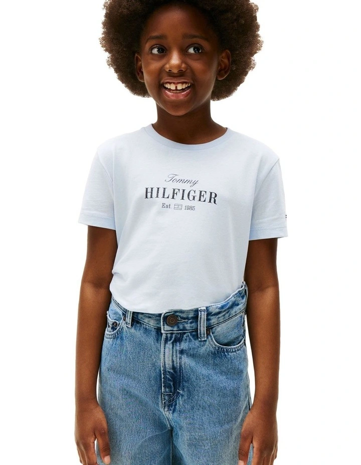 Glitter Logo Crew Neck T-Shirt (8-16Years) in Blue image 1