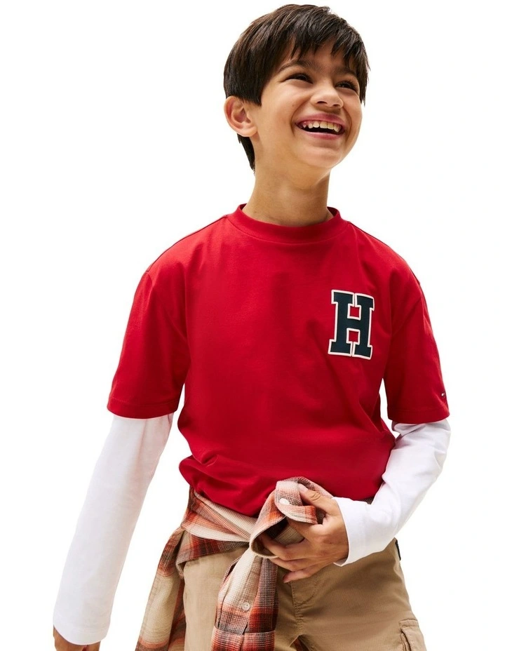 Varsity Back Logo Crew Neck T-Shirt (8-16Years) in Red image 3