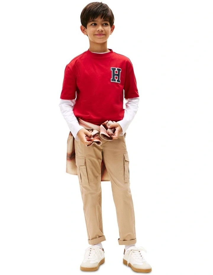 Varsity Back Logo Crew Neck T-Shirt (8-16Years) in Red image 4