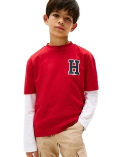 Varsity Back Logo Crew Neck T-Shirt (3-7Years) in Red