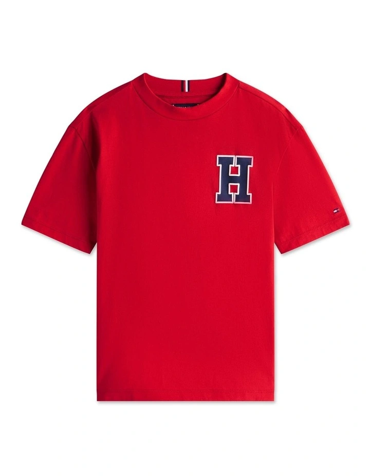 Varsity Back Logo Crew Neck T-Shirt (3-7Years) in Red image 5
