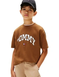 Boys 8-16 Varsity Logo Crew Neck T-Shirt in Brown