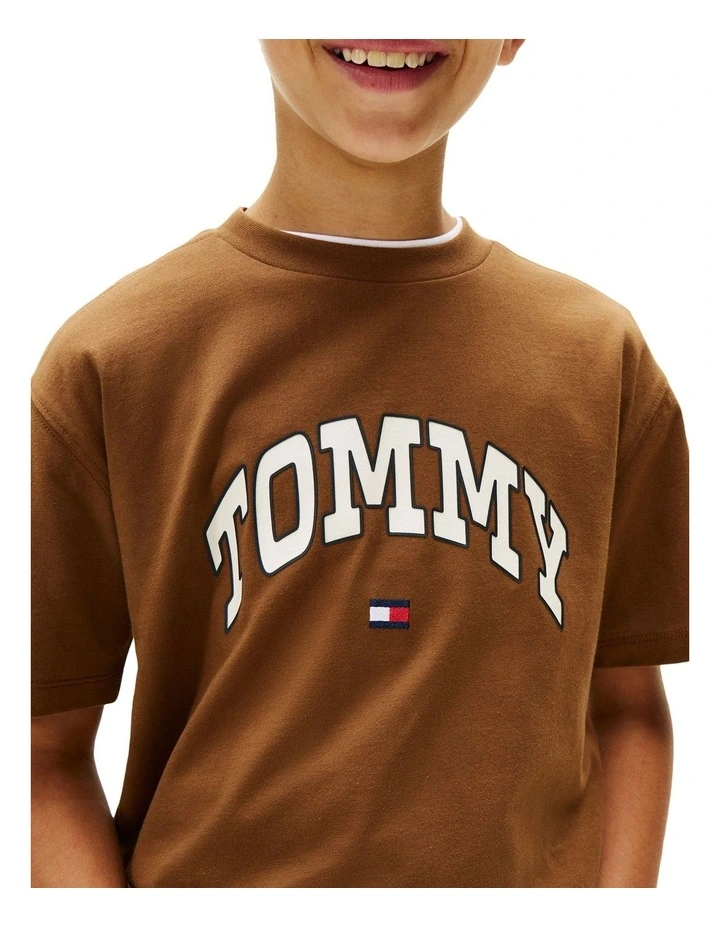 Boys 3-7 Varsity Logo Crew Neck T-Shirt in Brown image 3