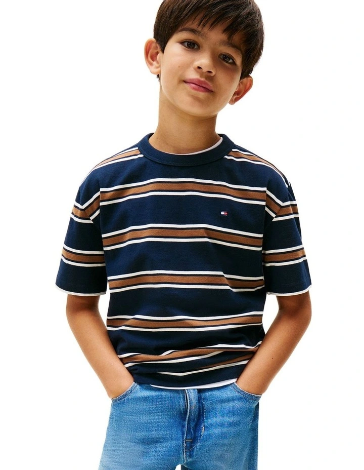 Boys 8-16 Stripe Crew Neck T-Shirt in Blue image 1