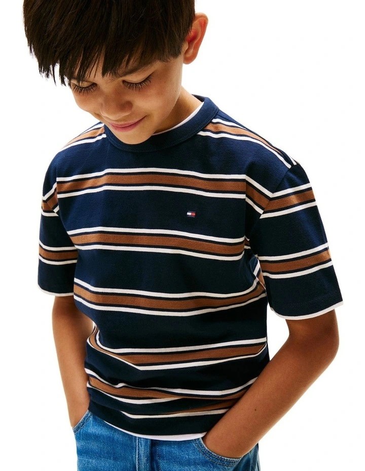 Boys 8-16 Stripe Crew Neck T-Shirt in Blue image 3