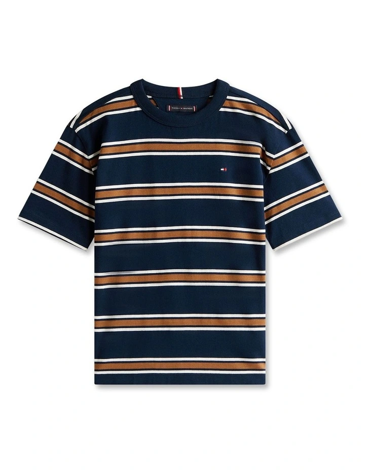 Boys 8-16 Stripe Crew Neck T-Shirt in Blue image 5