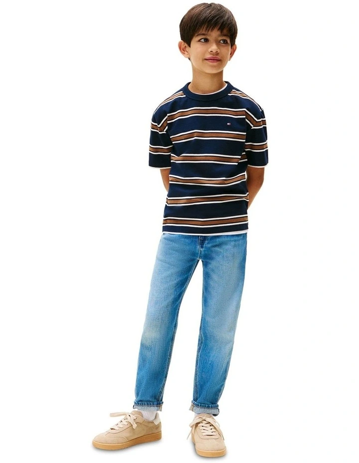 Boys 3-7 Stripe Crew Neck T-Shirt in Blue image 4