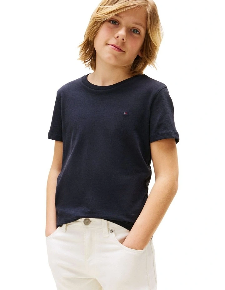 Basic Crew Neck Knit Tee (3-7 Years) in Blue image 1