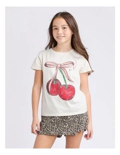Chloe Cherry Tee (8-16 Years) in Vintage White