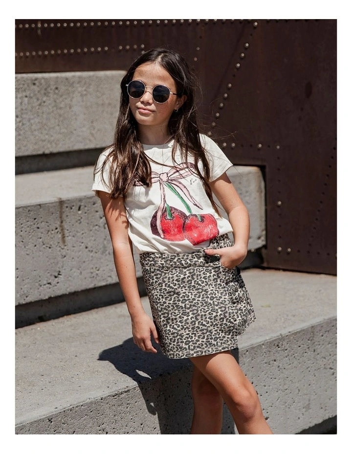 Chloe Cherry Tee (8-16 Years) in Vintage White image 2